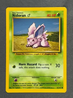 Nidoran M 55/102 Base Set Series Base Set COMMON 1999 Pokemon Card WOTC NM - Image 1