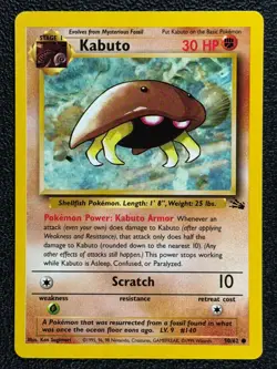 Kabuto 50/62 Base Set Series Fossil COMMON Stage 1 Pokemon Card 1999 WOTC NM - Image 1