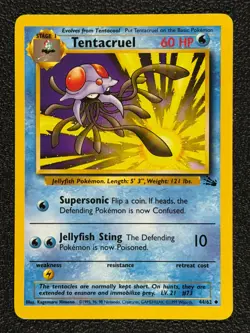 Tentacruel 44/62 Base Set Series Fossil UNCOMMON Stage 1 Pokemon Card 1999 NM - Image 1