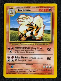 Arcanine 23/102 - Pokemon 1999 Ucommon Stage 1 Base Set Series Card NM - Image 1
