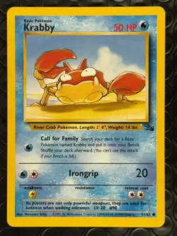 Krabby 51/62 Base Set Series Fossil COMMON Basic Pokemon Card 1999 WOTC NM - Image 1
