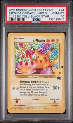 Birthday Pikachu Holo 24 Celebrations Classic Collection Pokemon PSA 10 - Image 1