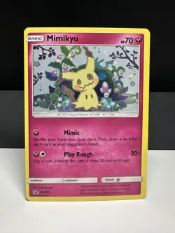 Mimikyu Promo SM163 Team Up Blister Pokemon Card Sun & Moon Cosmo Holo 2019 - Image 1
