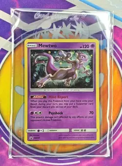 🔥Mewtwo SM214 Sun & Moon Black Star Promo Cosmos Holo Pokemon Card Sleeved 🔥📈 - Image 1