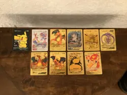 Lot of 10 Mixed Years Gold Foil + Mixed Pokemon Cards Charizard V - Image 1