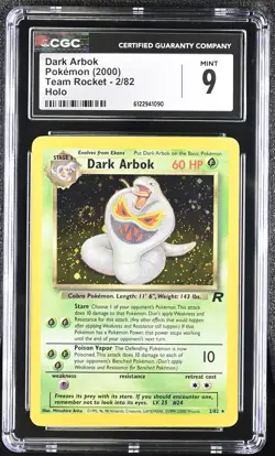 CGC 9 MINT Dark Arbok 2000 Team Rocket 2/82 Holo SWIRL Pokemon Card - Image 1