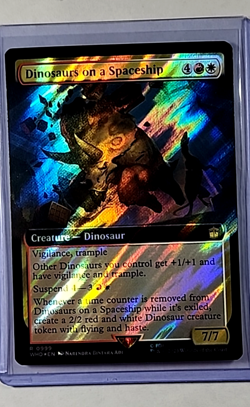 MTG Magic The Gathering WHO Surge Foil Borderless Dinosaurs on a Spaceship LP - Image 1