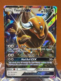 Pokemon 2017 Tauros GX Sun & Moon Base Set #100/149 Ultra Rare NM - Image 1