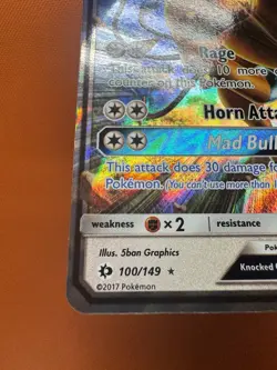 Pokemon 2017 Tauros GX Sun & Moon Base Set #100/149 Ultra Rare NM - Image 4