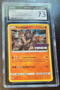 Terrakion SM205 STAFF stamp Unified Minds PreRelease 2019 Pokemon BSP CGC 7.5 - Image 2
