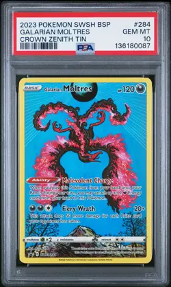 2023 POKEMON SWSH BLACK STAR PROMO CROWN ZENITH TIN #284 GALARIAN MOLTRES PSA 10 - Image 1