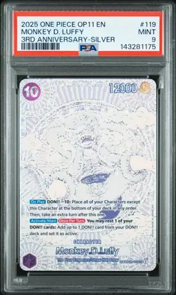 2025 ONE PIECE OP11-A FIST OF DIVINE SPEED 3RD ANV-SILVER MONKEY D. LUFFY PSA 9 - Image 1
