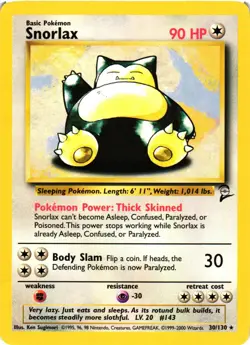 Pokemon TCG Snorlax Card 30/130 Base Set 2 Vintage Non-Holo Rare DMG - Image 1