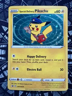 2020 Pokemon SWSH074 Special Delivery Pikachu Holo Black Star Promo Near Mint! - Image 1