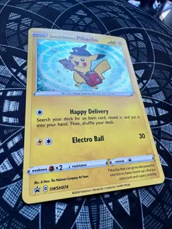 2020 Pokemon SWSH074 Special Delivery Pikachu Holo Black Star Promo Near Mint! - Image 2
