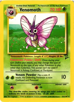 Pokemon TCG Venomoth Rare Regular 31/130 Base Set 2 HP - Image 1