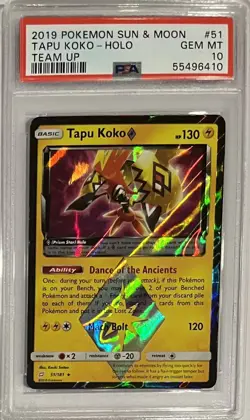 2019 Pokemon Team Up Tapu Koko #51 Holo PSA 10 - Image 1
