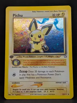 Pichu 12/111 Neo Genesis 1st Edition Holo Rare Pokemon TCG Nintendo Pikachu LP+ - Image 3