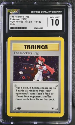 CGC 10 The Rocket's Trap Gym Heroes 1st Edition 19/132 Holo SWIRL Pokemon - Image 1