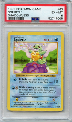 Pokemon - Squirtle (63/102) - Common (Shadowless) - Base Set [PSA 6] - Image 1