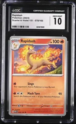 Pokemon English Rapidash 078/165 2023 Scarlet & Violet 151 - MEW EN CGC GEM 10 - Image 1