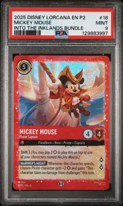 2025 DISNEY LORCANA EN P2-PROMO #18 MICKEY MOUSE - PIRATE CAPTAIN PSA 9 - Image 1