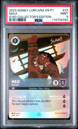 2023 DISNEY LORCANA EN P1-PROMO #23 MAUI - DEMIGOD PSA 9 - Image 1