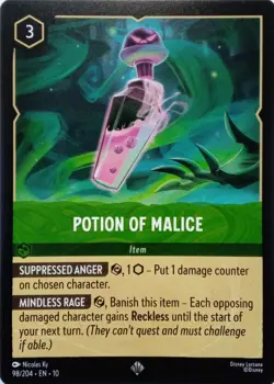 98/204 POTION OF MALICE EN10 SUPER RARE DISNEY LORCANA CARD - Image 1