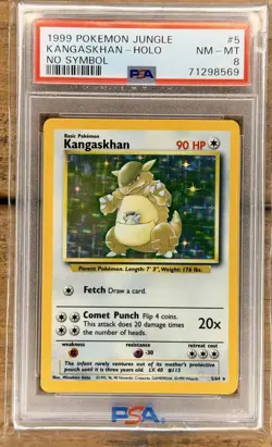 1999 Pokemon TCG Kangaskhan Jungle 5/64 Holo Unlimited Holo Rare Error PSA 8 - Image 1