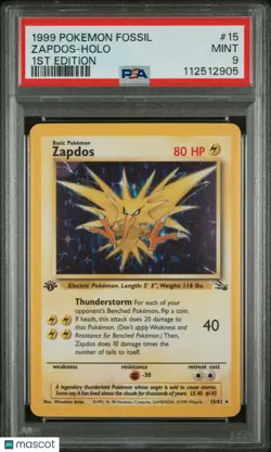 1999 Pokemon Fossil 1st Holo Edition Zapdos 15/62 PSA 9 - Image 1