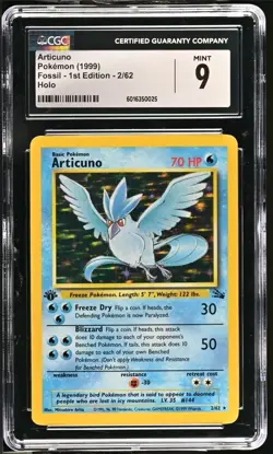 Pokemon Fossil Holo Rare Articuno 1st Edition 2/62 CGC 9 MINT - Image 1