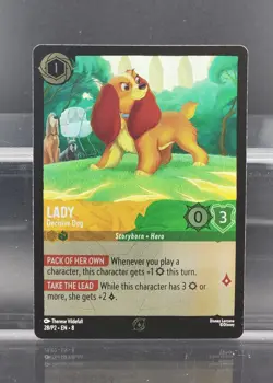Disney Lorcana Lady - Decisive Dog 28/P2 Cold Foil Reign of Jafar Rare Promo - Image 1