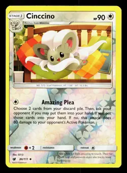 Cinccino 86/111 Crimson Invasion LP Reverse Holo Pokemon Card TCG - Image 1