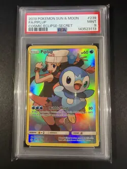 2019 POKEMON SUN & MOON COSMIC ECLIPSE SECRET #239 FULL ART/PIPLUP PSA 9 - Image 1
