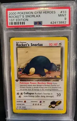 2000 Pokemon Gym Heroes Rocket's Snorlax #033/132 1st Edition Rare Regular PSA 9 - Image 1