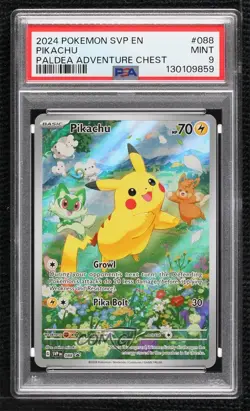 Pikachu (Paldea Adventure Chest) Holo Pokemon Scarlet & Violet Black Star PSA 9 - Image 1