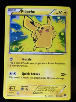 Pikachu 42/146 Lego Movie Exclusive XY Base Set Cosmos Holo Pokemon Card - Image 1