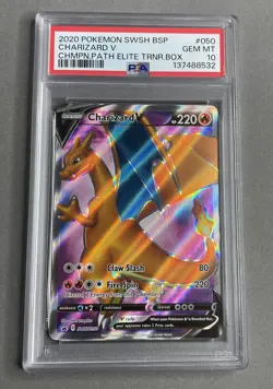Pokemon PSA 10 Gem Mint Charizard V SWSH050 Black Star Promo Champions Path ETB - Image 1