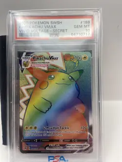2020 Pikachu Vmax Rainbow Rare 188/185 Vivid Voltage Pokemon PSA 10 Mint! - Image 1