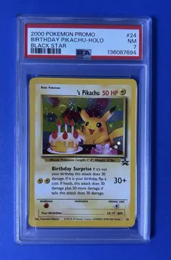 2000 Pokemon Promo Birthday Pikachu Holo Black Star #24 PSA 7 NM - Image 1