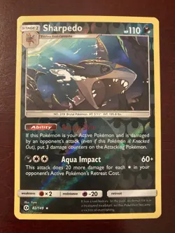 Sharpedo 82/149 Sun & Moon Base Set Reverse Holo Rare Pokemon TCG Card - Image 1