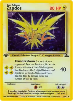 Unlimited Holofoil - Zapdos (15) - 15/62 - Fossil - NM - Image 1