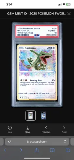 PSA 10 Rayquaza Amazing Rare 138/185 Vivid Voltage 2020 Pokemon Mint! - Image 1