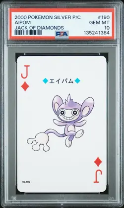 Aipom ~ 2000 Pokemon Japanese Silver Playing Card Jack of Diamonds #190 ~ PSA 10 - Image 1