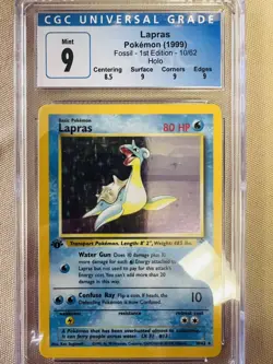 CGC 9 Lapras (1st Ed.) Fossil 10/62 Holo Pokemon Card B16 - Image 1
