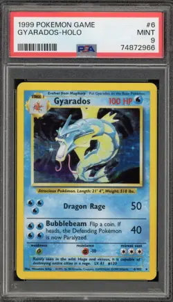 Pokemon Gyarados Base Set Unlimited Holo Rare #6 PSA 9 Mint - Image 1