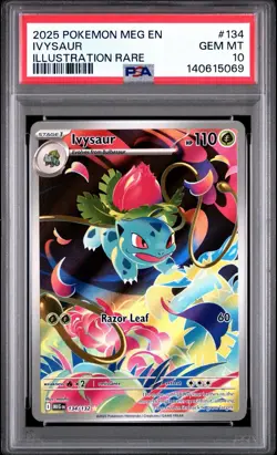 2025 Pokemon Mega Evolution Base #134 Illustration Rare Ivysaur PSA 10 Gem Mint - Image 1