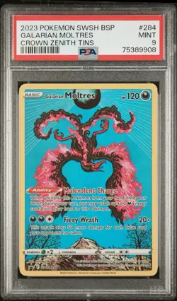2023 POKEMON SWSH BLACK STAR PROMO CROWN ZENITH TIN #284 GALARIAN MOLTRES PSA 9 - Image 4
