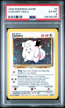 CLEFAIRY 1999 Pokemon Base Unlimited Holo 5/102 - PSA 6 New CERT - Image 1