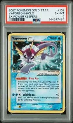 2007 POKEMON EX POWER KEEPERS GOLD STAR #102 VAPOREON-HOLO PSA 6 - Image 1